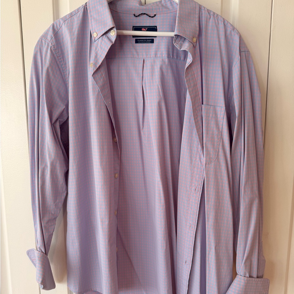 Vineyard Vines pink and blue gingham Button Down Shirt- classic fit size large